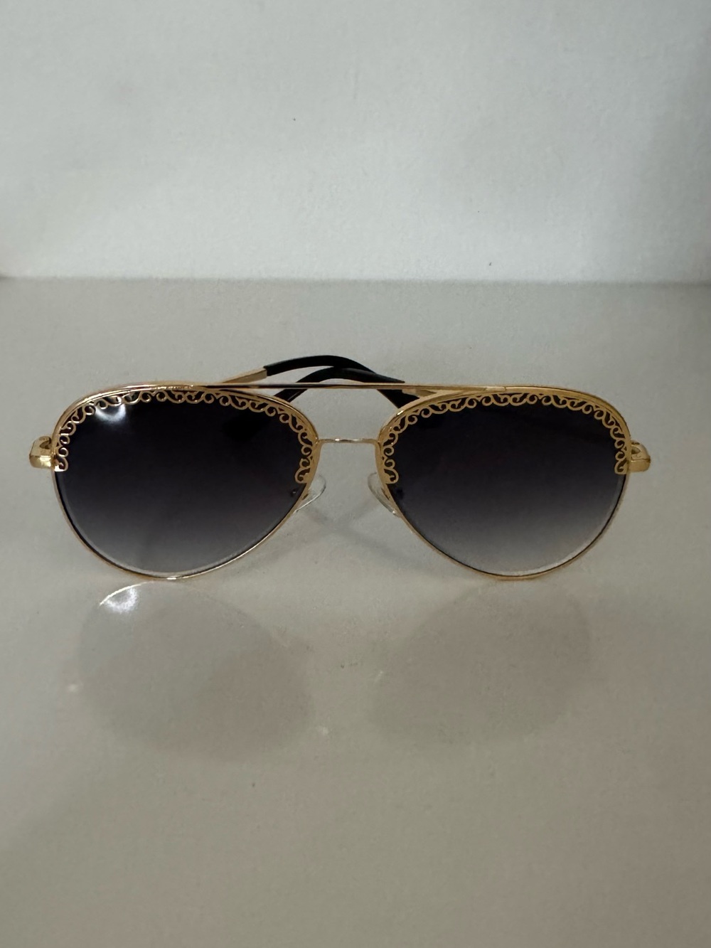 Dolce & Gabbana Gold Frame Black Gradient Aviator Sunglasses with Filigree